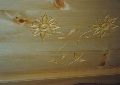 Carving detail on Pine Blanket Box