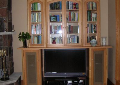 Oak Break-front Book Case with Built-in Speaker Cabinets