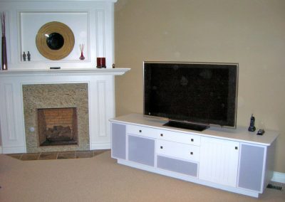 Painted Maple Stereo Cabinet with Fireplace Mantle and surround