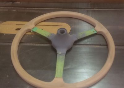 Underside View of Cherry Wooden Steering Wheel for Vintage British Sportscar